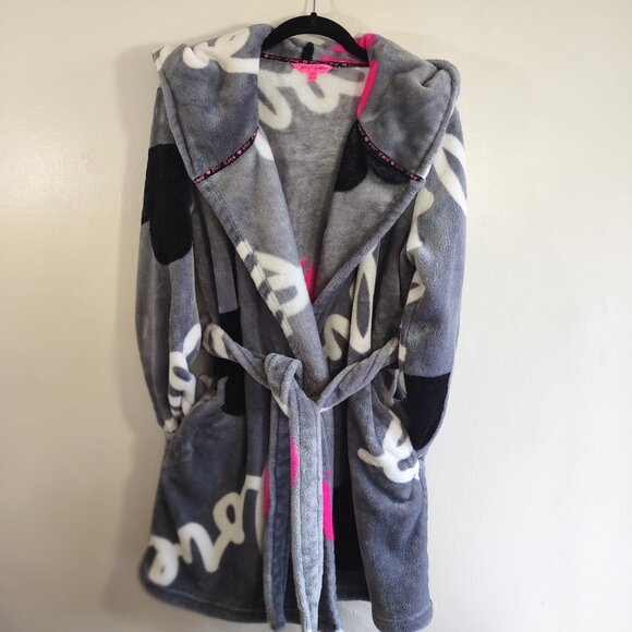 👄 BETSEY JOHNSON Pop Art Love Lips Plush Spa Robe Hooded Indie XS/Small - Picture 8 of 11